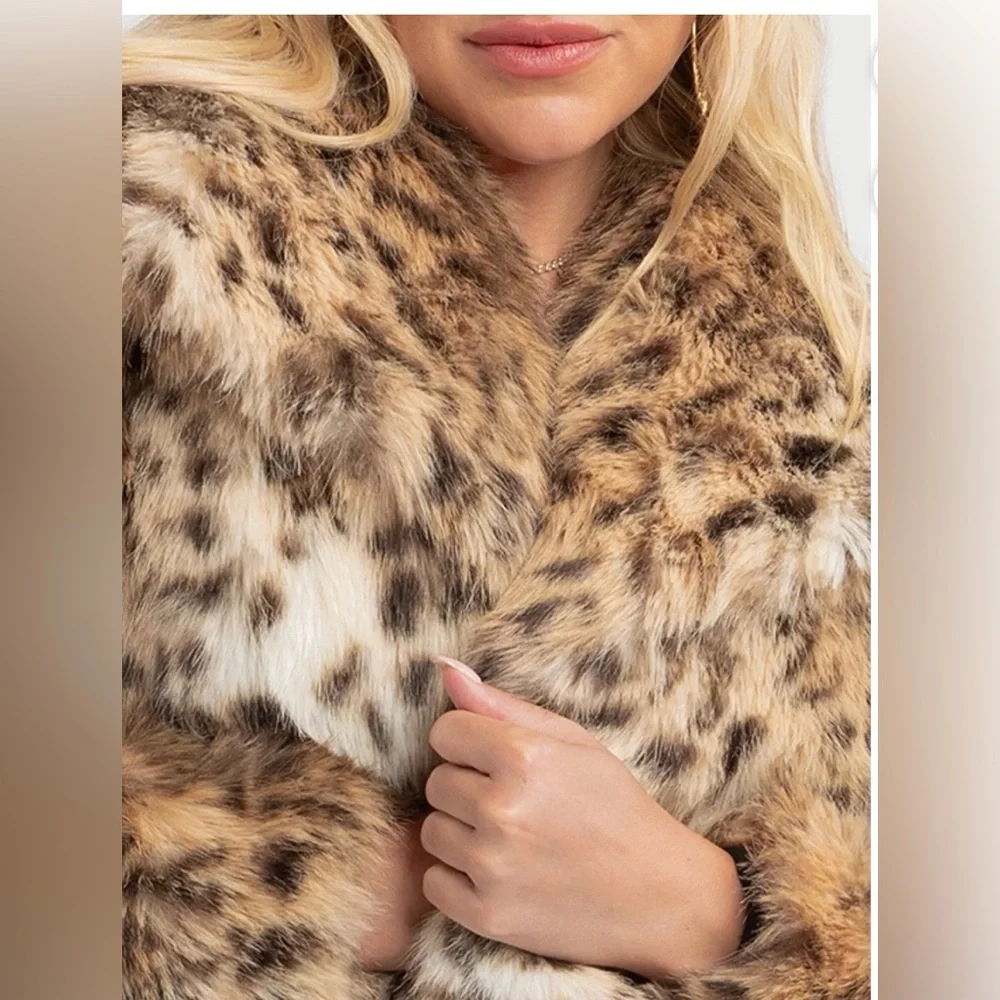 NWT XS Jessica Simpson Leopard Print Faux Fur Jacket - Picture 5 of 7
